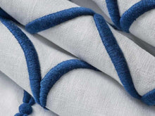 Load image into Gallery viewer, White Navy Blue Geometric Embroidered Drapery Fabric