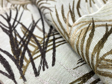 Load image into Gallery viewer, Designer Beige Ecru Botanical Embroidered Leaves Olive Green Taupe Brown Drapery Fabric