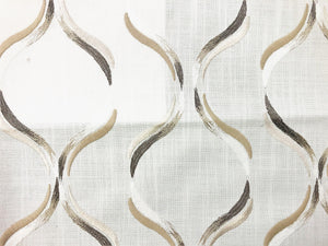 Ivory Taupe Beige Embroidered Geometric Trellis Drapery Fabric