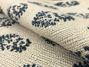 Peter Dunham Rajmata Indigo on Natural Sunbrella Indoor Outdoor Navy Blue Beige Floral Upholstery Drapery Fabric