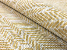 Load image into Gallery viewer, Twill Textiles French Stencil Herringbone Abstract Geometric Belgian Linen Beige Mustard Yellow Upholstery Drapery Fabric