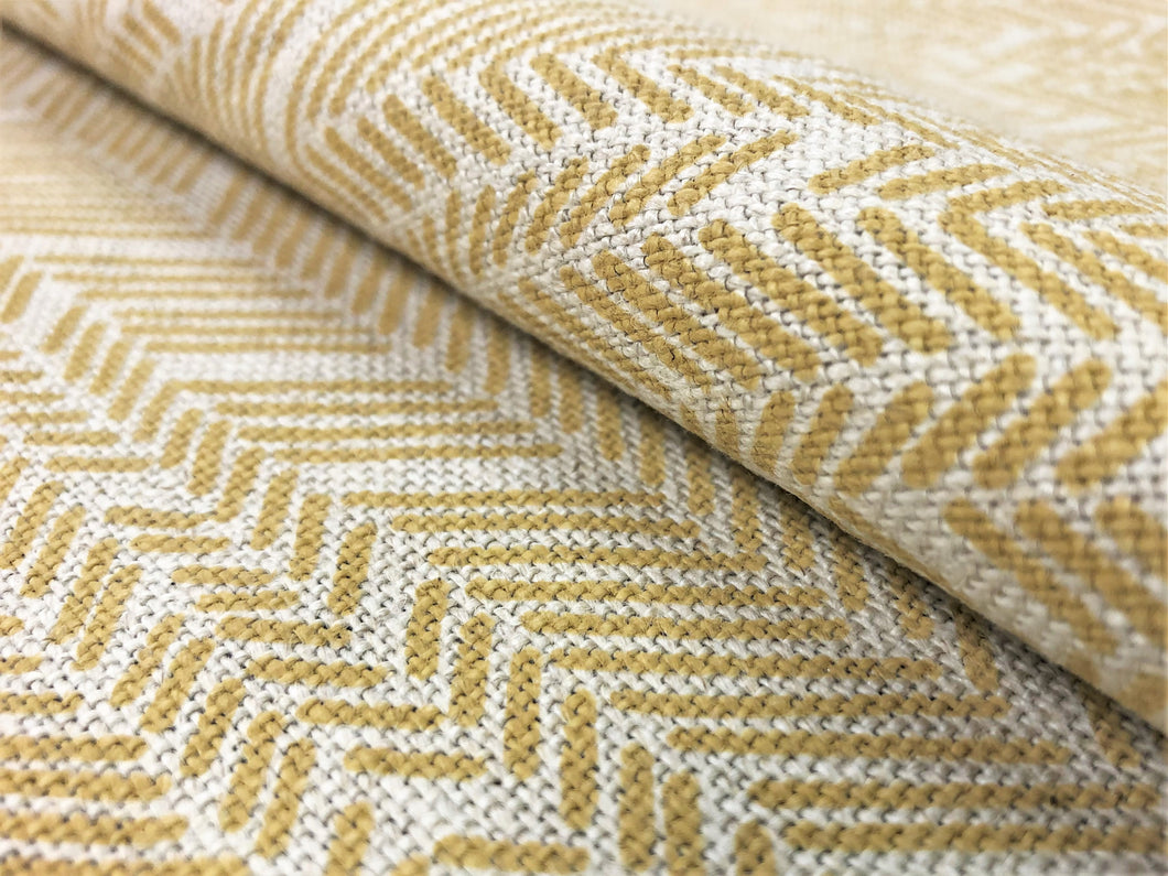 Twill Textiles French Stencil Herringbone Abstract Geometric Belgian Linen Beige Mustard Yellow Upholstery Drapery Fabric
