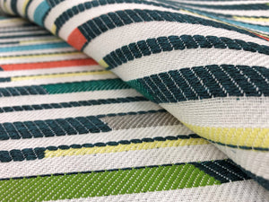 Indoor Outdoor Water & Stain Resistant White Emerald Green Orange Coral Yellow Grey Geometric Abstract Upholstery Drapery Fabric