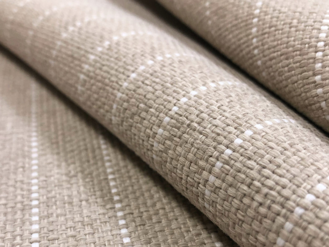 Designer Water & Stain Resistant Indoor Outdoor Taupe Beige White Nautical Stripe Polypropylene Upholstery Fabric