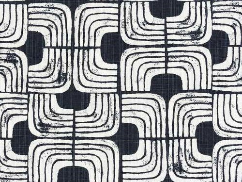 Cotton Indigo Blue White Geometric Abstract Art Deco Upholstery Drapery Fabric
