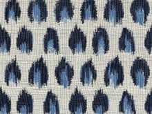Load image into Gallery viewer, Iris Apfel Spotted Ikat Animal Pattern Indigo Navy Blue Grey Drapery Fabric