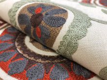 Load image into Gallery viewer, Spice Red Geometric Embroidered Beige Sage Green Rusty Red Grey Brown Ethnic Medallion Drapery Fabric