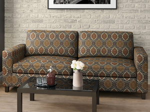 Heavy Duty Geometric Medallion Dark Umber Caramel Aqua Blue Beige Upholstery Drapery Fabric