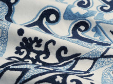 Load image into Gallery viewer, Cotton Poly Off White Navy French Blue Ethnic Tribal Embroidered Drapery Fabric