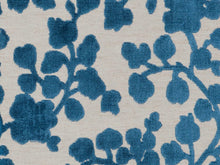 Load image into Gallery viewer, Teal Blue Beige Steel Blue Purple Floral Botanical Cut Velvet Upholstery Fabric