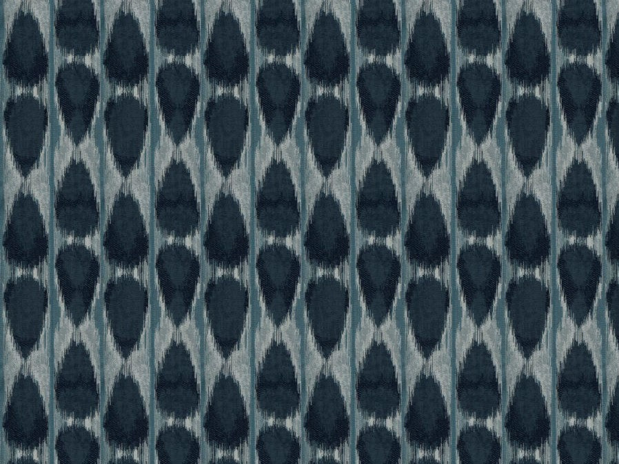 Navy Blue Teal Silver Gray Ethnic Abstract Geometric Ikat Upholstery Drapery Fabric