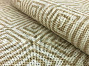 Schumacher Greek Key Hand Printed Beige Sand Ivory Cotton Linen Geometric Upholstery Drapery Fabric