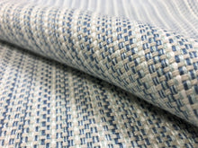 Load image into Gallery viewer, 1.75 Yds Designer Water &amp; Stain Resistant Belgian Linen Denim Blue Seafoam Aqua Cream MCM Upholstery Drapery Fabric