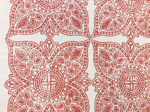 Designer Off White Coral Medallion Billow Squares Indoor Outdoor Water & Stain Resistant Upholstery Fabric