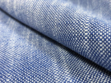 Load image into Gallery viewer, Designer Water &amp; Stain Resistant Small Scale Woven Royal Blue White MCM Tweed Upholstery Fabric