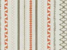 Load image into Gallery viewer, Cotton Blend Ivory Orange Beige Taupe Geometric Stripe Embroidered Drapery Fabric