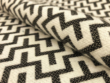Load image into Gallery viewer, Designer Sunbrella Charcoal Black White Geometric Maze Upholstery Drapery Fabric