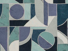 Load image into Gallery viewer, Designer Teal Grey French Blue Aqua Abstract Geometric Upholstery Fabric