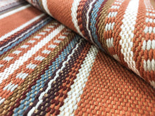 Load image into Gallery viewer, Designer Water &amp; Stain Resistant Woven Rusty Brown Gray Beige Cream Kilim Southwestern Stripe Upholstery Fabric