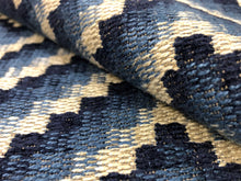 Load image into Gallery viewer, Schumacher Wilder Baltic Herringbone Woven Geometric Chevron Water &amp; Stain Resistant Navy Blue Beige Taupe Upholstery Fabric STA1064