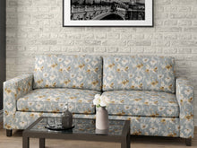 Load image into Gallery viewer, Heavy Duty Abstract Floral Tapestry Slate Blue Mustard Gold Grey Ivory Upholstery Fabric