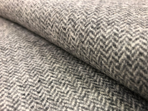 Andrew Martin Wessex Charcoal Wool Polyamide Small Scale Tweed Herringbone Geometric Gray Grey Water & Stain Resistant Mid Century Modern Upholstery Drapery Fabric