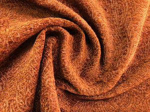 Rusty Brown Ethnic Tribal Cut Velvet Abstract Geometric Upholstery Fabric