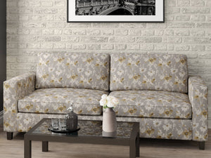 Heavy Duty Abstract Floral Tapestry Mustard Gold Grey Ivory Charcoal Upholstery Fabric