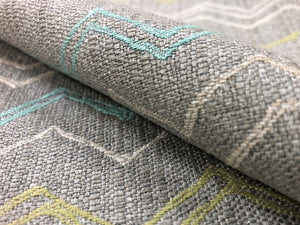 Designer Sunbrella Geometric Woven Aqua Blue Green Grey Gray Indoor Outdoor Upholstery Drapery Fabric
