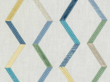 Load image into Gallery viewer, Cream Yellow Blue Green Taupe Embroidered Geometric Drapery Fabric