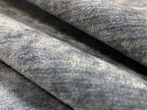 Designer Steel Grey Textured Water & Stain Resistant Velvet Upholstery Drapery Fabric