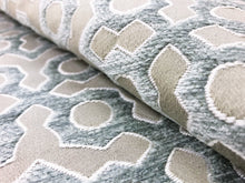 Load image into Gallery viewer, 1.75 Yds Designer Gray Taupe White Geometric Chenille Trellis Upholstery Fabric