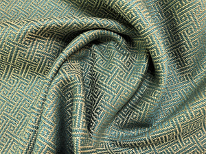 29" of Schumacher Picard Weave Aqua Designer Greek Key Geometric Upholstery Fabric
