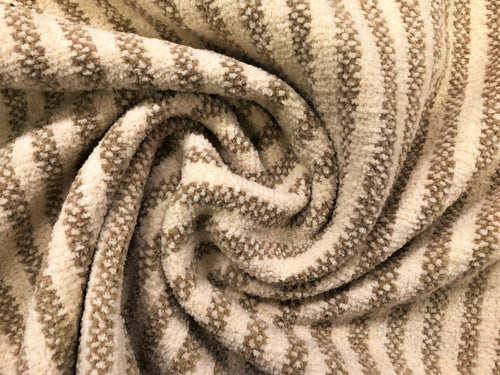 Designer Reversible Beige Cream Textured Stripe Chenille Upholstery Fabric