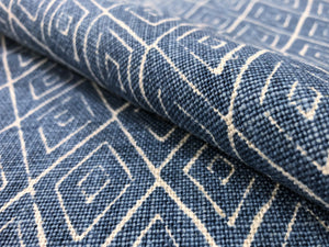 Peter Dunham Atlas Indigo Blue White Diamond Geometric Pattern Linen Upholstery Drapery Fabric