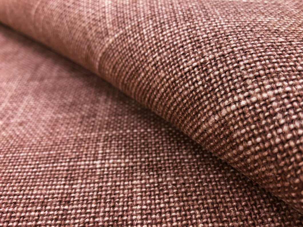 Designer Acrylic Backed Flax Belgian Linen Antique Mauve Tweed MCM Upholstery Fabric