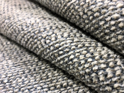 Designer Water & Stain Resistant Steel Blue Grey Beige Ivory MCM Chenille Upholstery Fabric