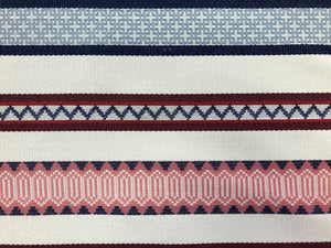 Designer Cream Navy Blue Red Burgundy Geometric Stripe Kilim Ethnic Tribal Upholstery Fabric WHS 5175