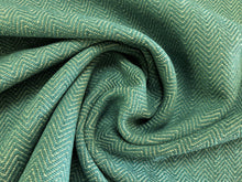 Load image into Gallery viewer, Designer Linen Blend Aqua Blue Gray Herringbone Geometric Mid Century Modern Upholstery Fabric