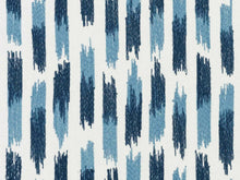 Load image into Gallery viewer, White Navy French Blue Embroidered Abstract Cotton Drapery Fabric