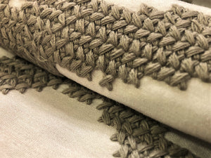 Duralee Laura Kirar Fabric Faux Silk Cotton Rustic Embroidered Off White Taupe Ecru Drapery Fabric
