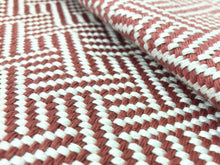 Load image into Gallery viewer, Robert Allen Beach Club Bk Rhubarb Rose Red Pink White Geometric Trellis Lattice Upholstery Fabric