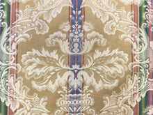 Load image into Gallery viewer, 54" Wide Reversible French Blue Emerald Green Red Beige Ivory Vintage Damask Floral Stripe Cotton Upholstery Drapery Fabric