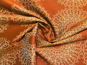 Designer Burnt Orange Gold Beige Water Resistant Geometric Medallion Upholstery Art Nouveau Fabric WHS 5167