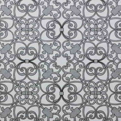 Bienville White Gray Embroidered Drapery Linen Viscose Fabric / Pewter