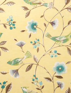Floral Bird Botanical Drapery Fabric / Lemon