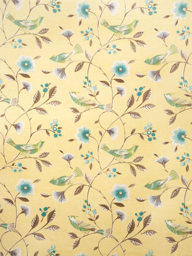 Floral Bird Botanical Drapery Fabric / Lemon