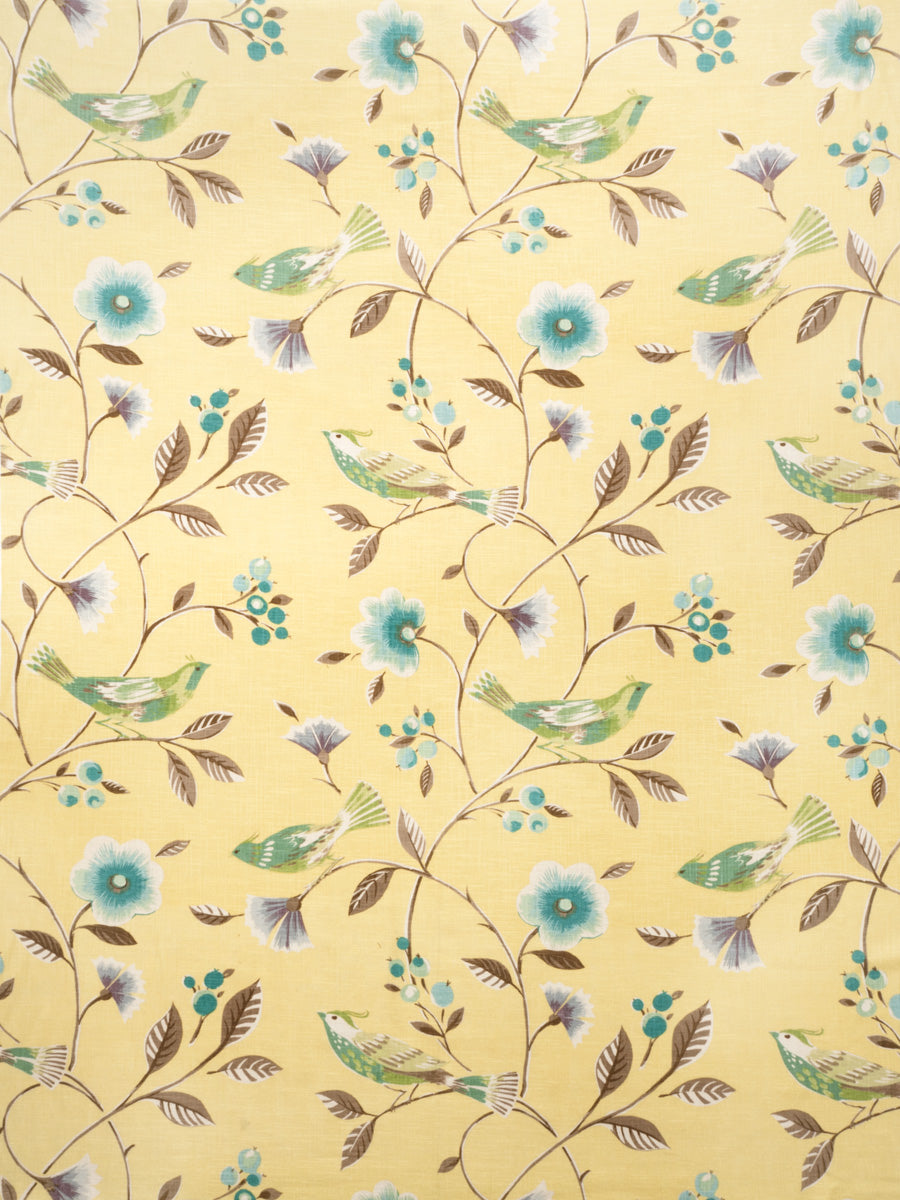 Floral Bird Botanical Drapery Fabric / Lemon