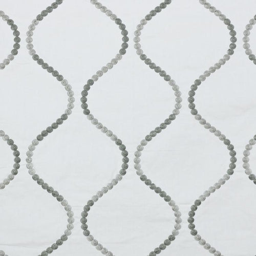 Button Trellis White Gray Embroidered Drapery Fabric / Titanium