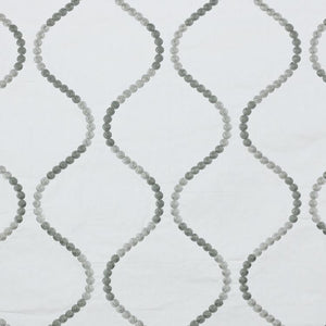 Button Trellis White Gray Embroidered Drapery Fabric / Titanium